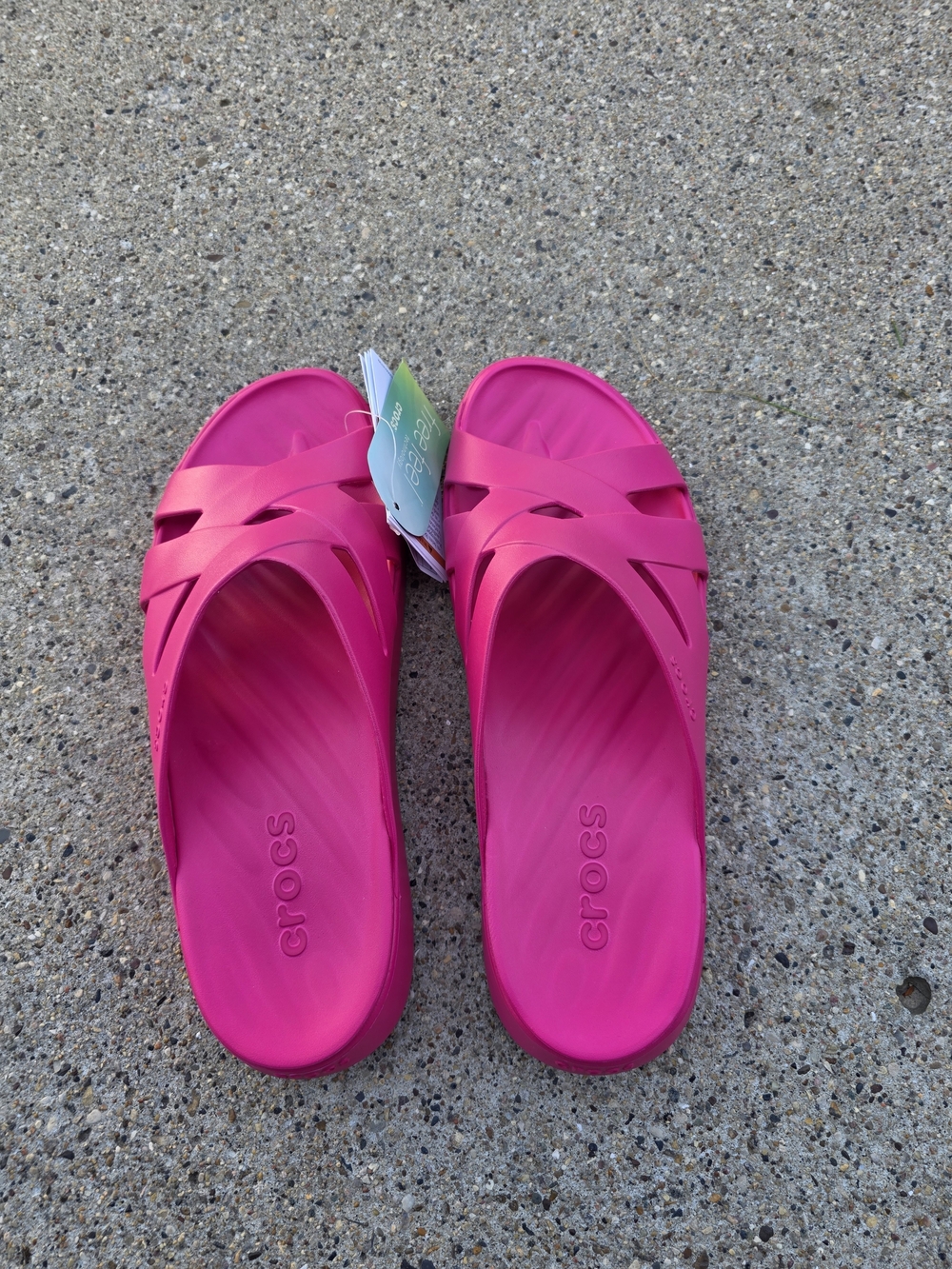 Crocs Pink Crisscross Slide Sandals Women Size 9 - Picture 7 of 11